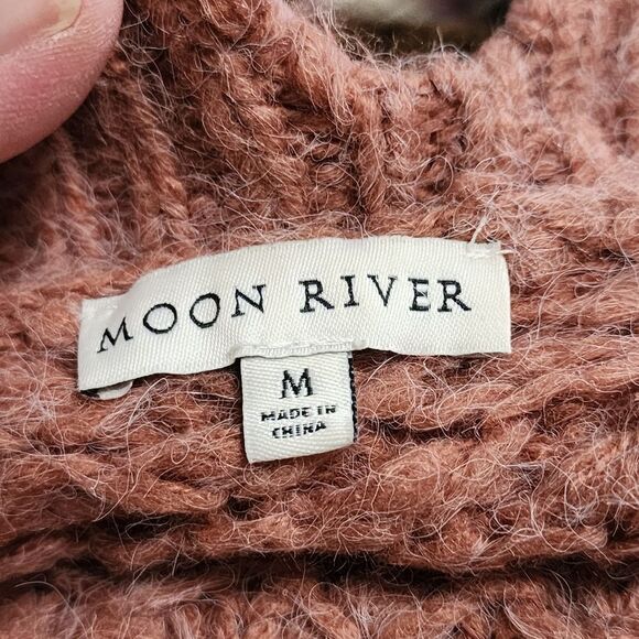 Moon River mauve & white distressed open front cardigan SZ M - Picture 4 of 5